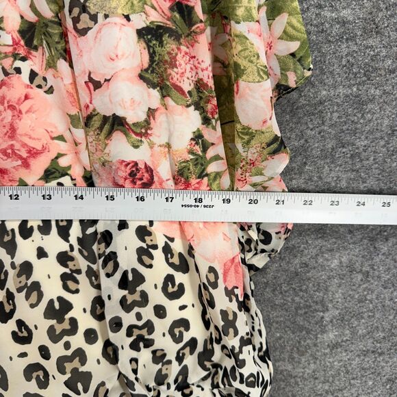 JM Collection Blouse Women L Large White Animal Print Short Sleeve Lined Casual - Picture 5 of 7